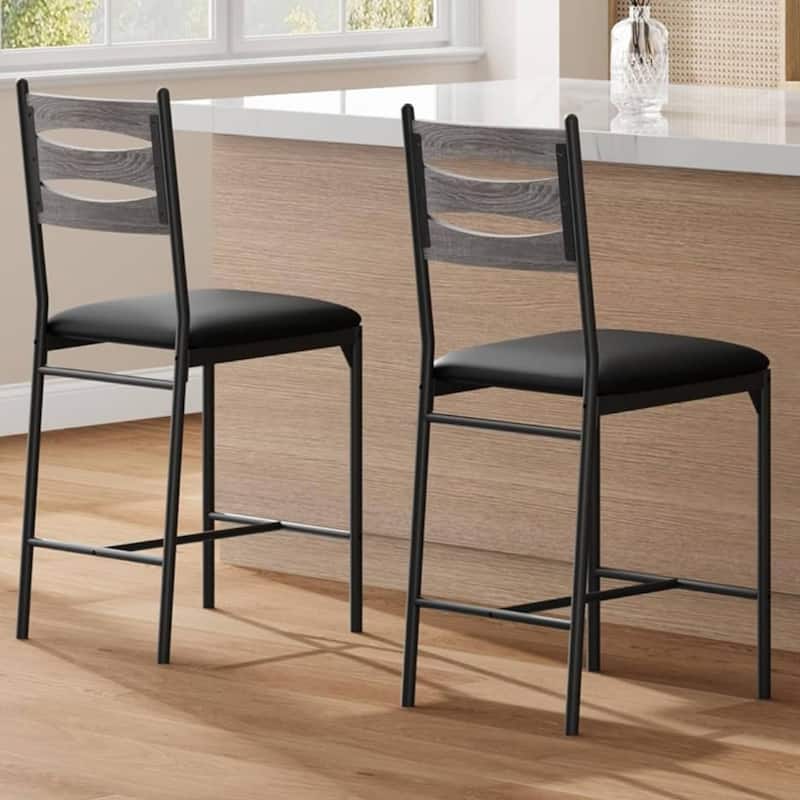 Bar Stools with Wooden Back Set of 2 for Kitchen Island, Bar - Grey