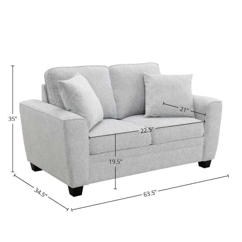 Ashbury 64" Loveseat with 2 Pillows, Soft Fray Chenille