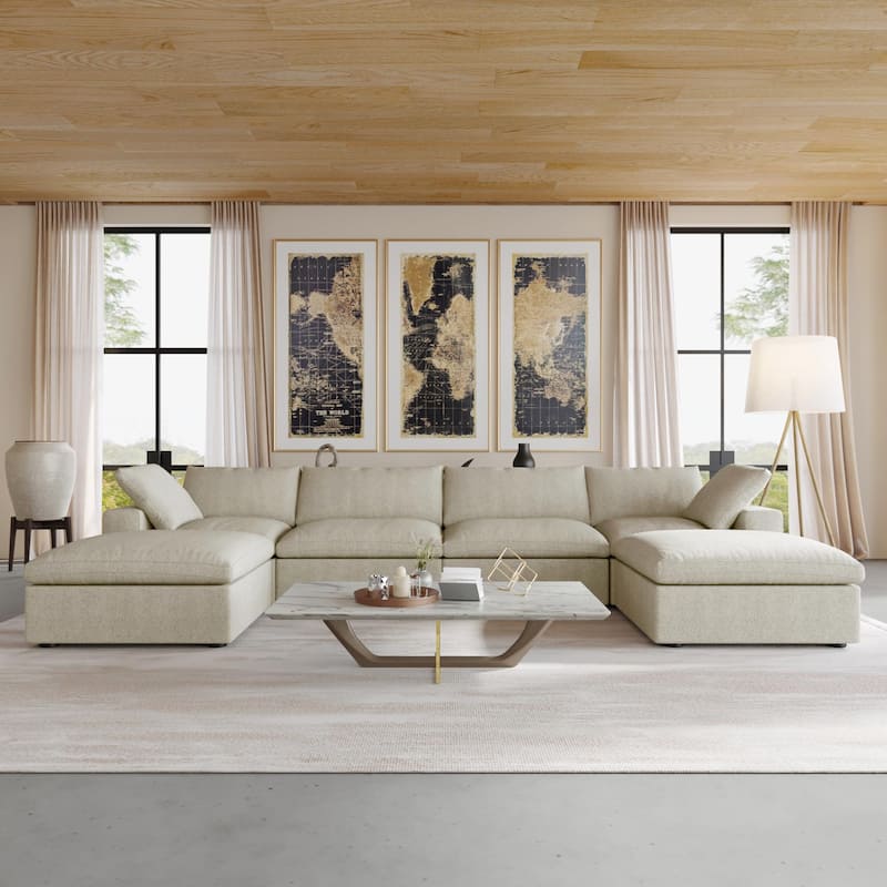 156" Convertible Modular Sectional Sofa Couch, Modern U Shape Minimalism Sofas Couches with Pillows - Khaki