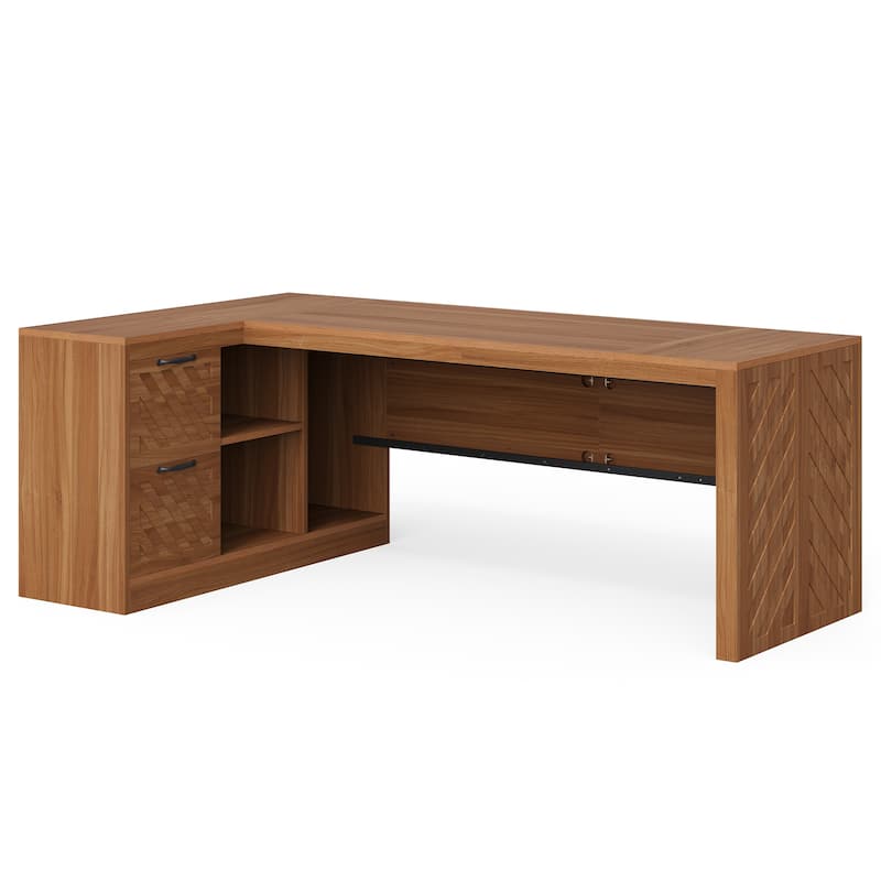78.7" L-Shaped Executive Desk, Large Home Office Corner Desk with 2 File Drawers & Storage Shelves
