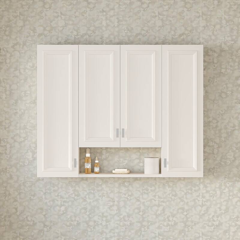 36" Wall Mounted Bathroom Medicine Cabinet with 5 Adjustable Shelves, Modern Storage Cabinet with Soft Close Hinges - White