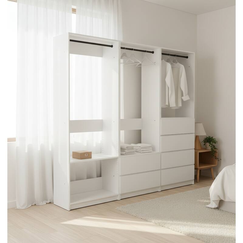 Prosper White Freestanding Walk in Wood Closet System - 94.2"W x 15.7"D x 83" H