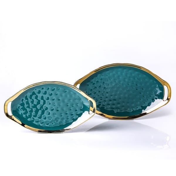 Stone Lain Florian Porcelain 2-Piece Oval Plate with Handle Service Set - Green