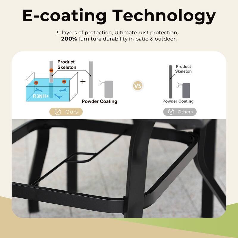 MAISON ARTS Outdoor 5 Pieces Dining Set Metal Table with Umbrella Hole & Stackable Patio Dining Chairs