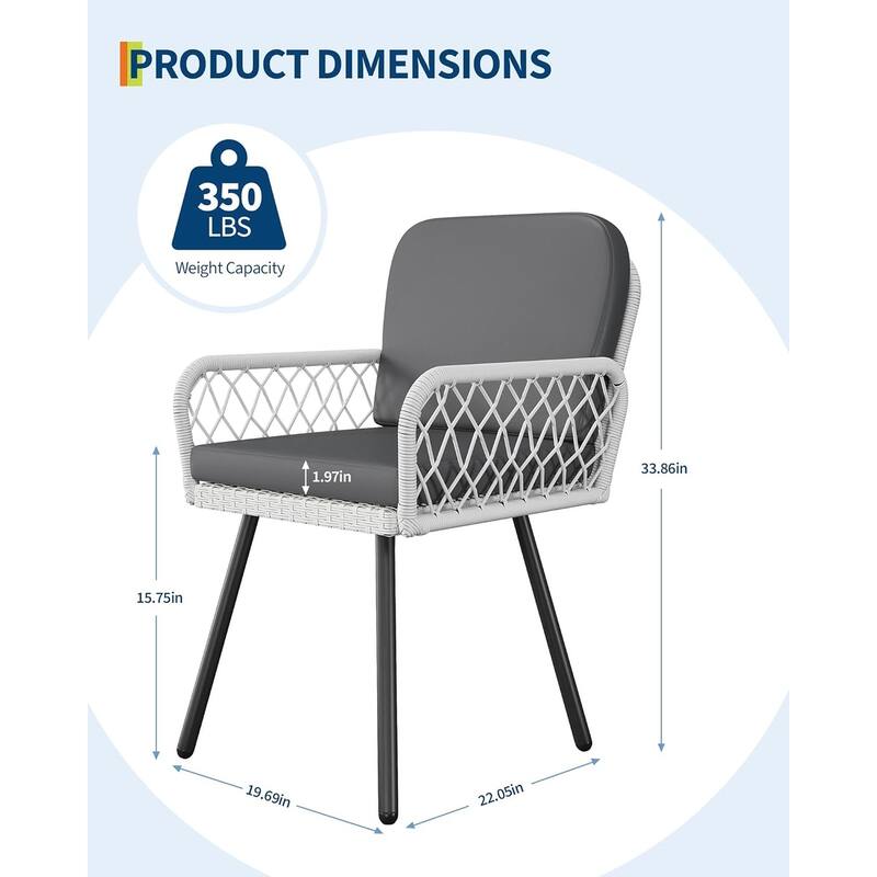 Patio Dining Chairs Set of 4 with Black Metal Frame & White Hand-Woven Rattan