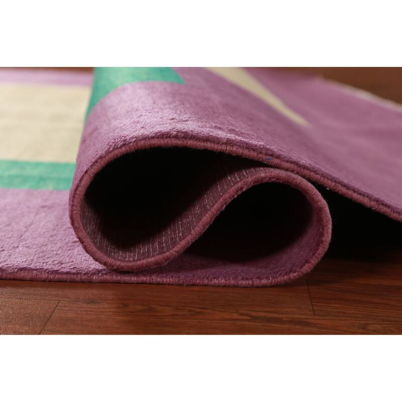 Hand Knotted Oriental 100% Wool Carpet Modern Geometric Purples Gabbeh Area Rug - 7' 3'' X 5' 2''
