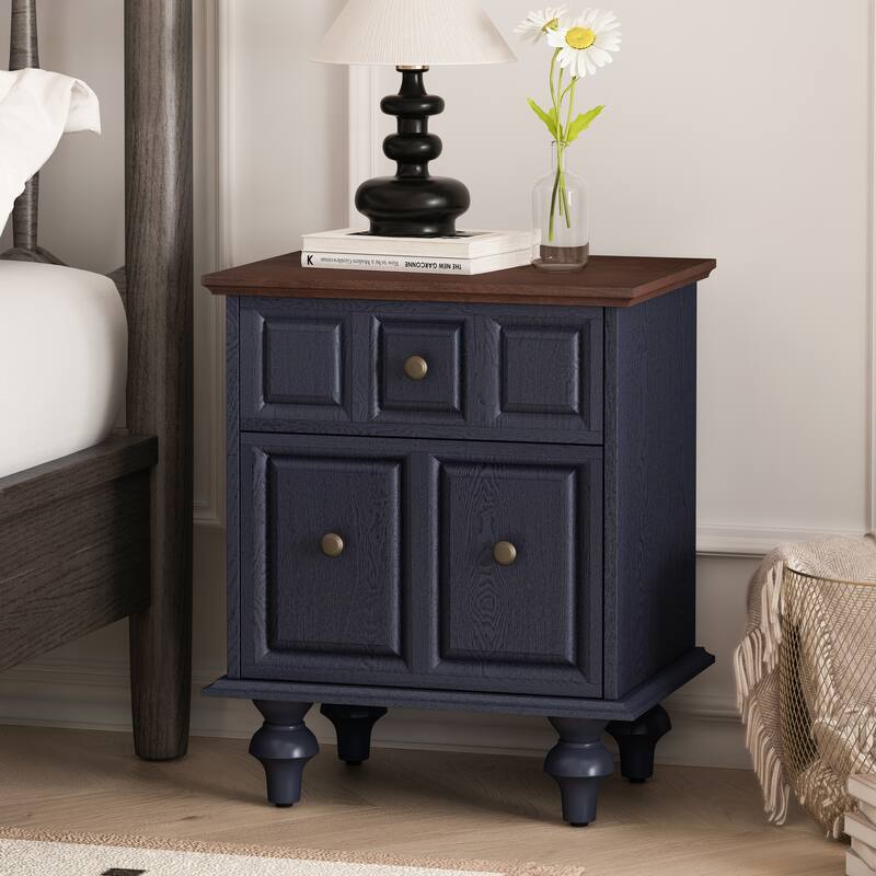 20.47" Vintage Nightstand with 2 Drawers and Roman Column Legs, Solid Wood Bedside End Table, Bedside Cabinet