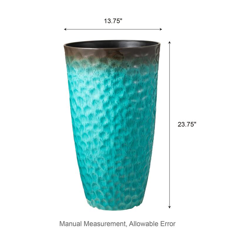 Glitzhome 23.75"H Set of 2 Oversized Eco-Friendly PP and Stone Honeycomb Textured Blue/Green/Red Tall Plastic Planter