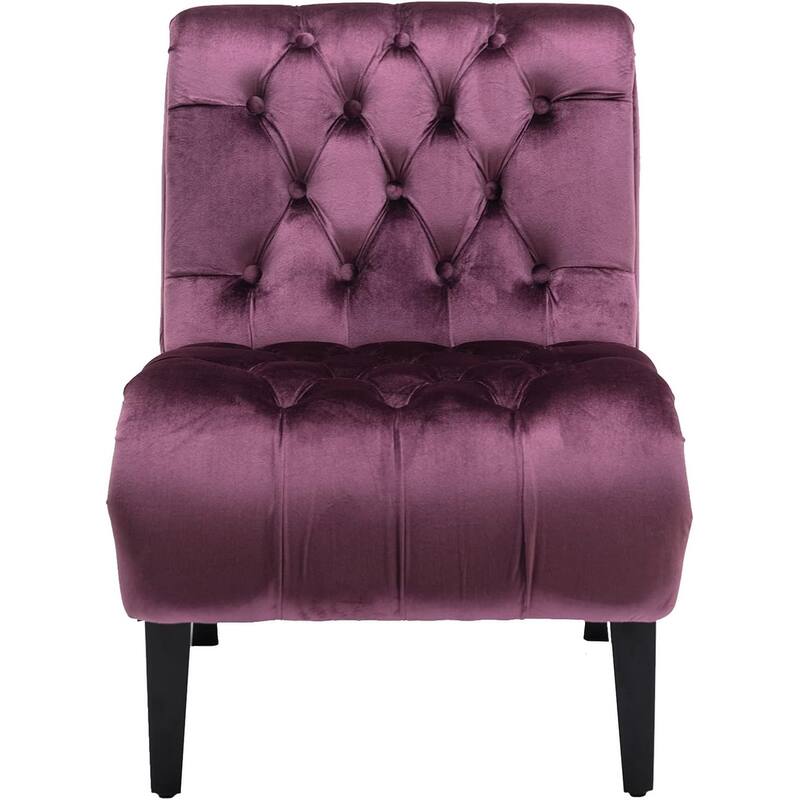 Roomfitters Velvet Armless Accent Chair, Upholstered Button Leisure Chair with Wood Legs for Living Room