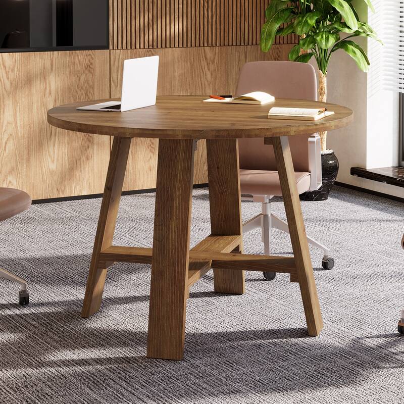 Round Solid Wood Conference Table for 2-4 People, Meeting Seminar Business Desk for Conference Room Home Office