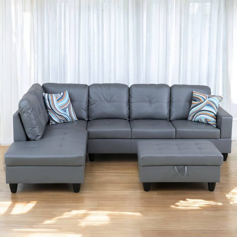 KISRAIS 103" Wide 3-Piece Vegan Leather Sectional Sofa Set - 103.5"W*74.5"D*35"H