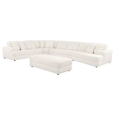 Sono 5pc Modular Sectional Sofa, 6 Accent Pillows, Channel Ivory White