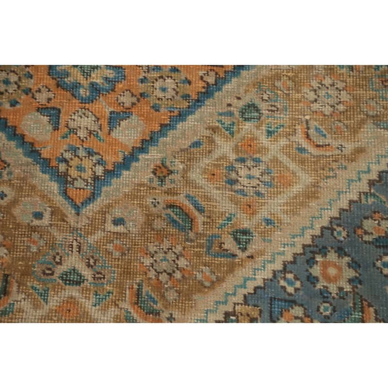 Hand Knotted Oriental 100% Wool Carpet Traditional Floral Navy Blue & Blues Tabriz Area Rug - 9' 0'' X 6' 4''