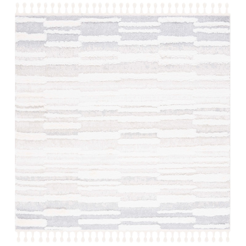 SAFAVIEH Moroccan Tassel Shag Eftimia 2-inch Thick Rug - 4' Square - Beige/Ivory