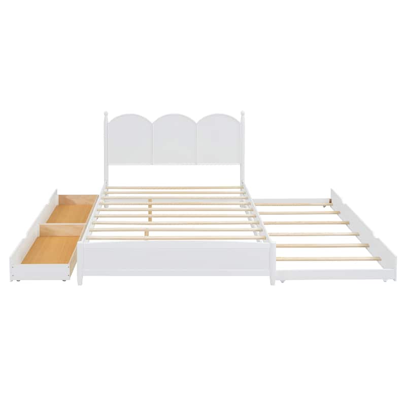 Rustic Wooden Platform Bed Frame with Twin XL Trundle & 2 Storage Drawers/Queen Size Bed Frame with Curved Headboard & Rounded