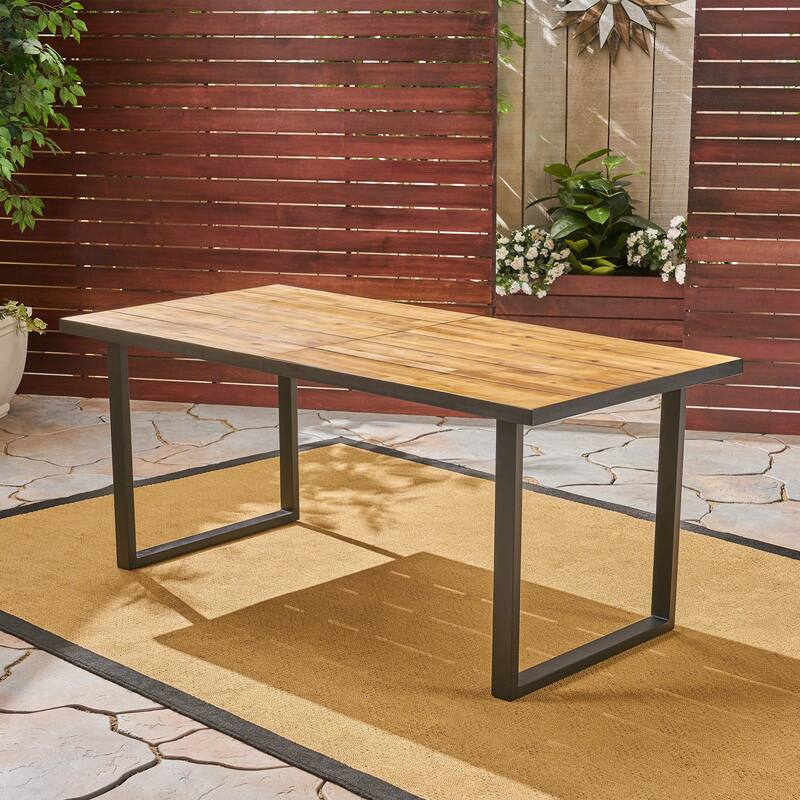 Roomfitters Kyston 70 Inch Rectangular Outdoor Dining Table, Acacia Wood Top with Iron Legs, Teak - L 70.3" x W 34.0" x H 30.0" - L 70.3" x W 34.0" x H 30.0"