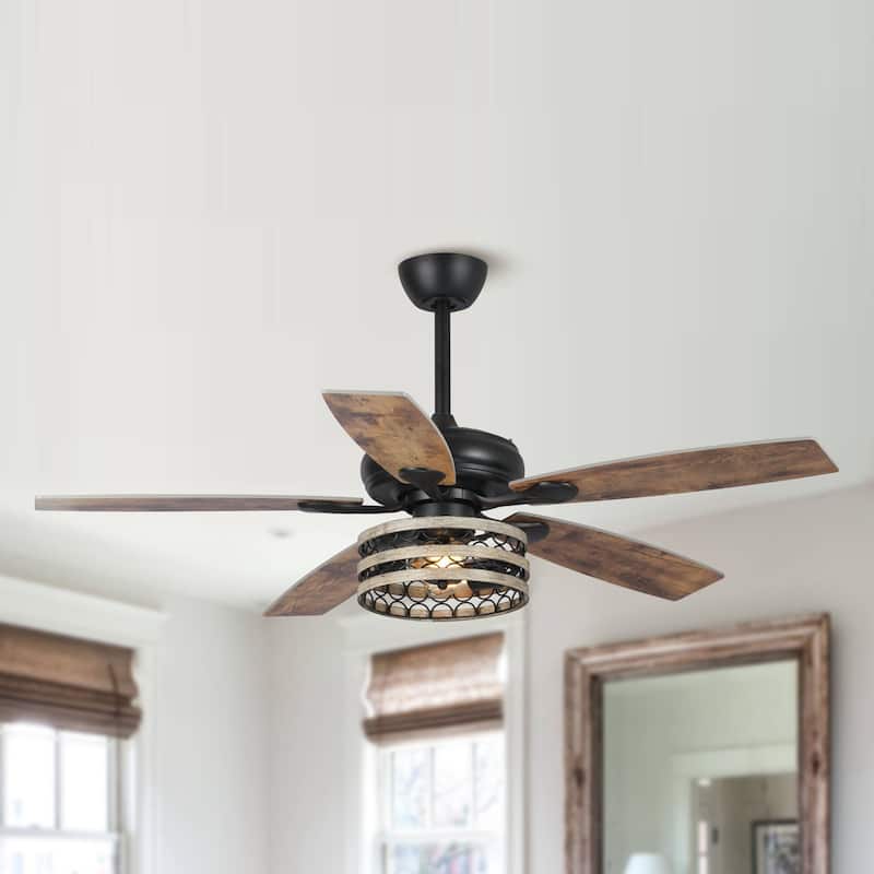 52" Farmhouse Wood 5-Blade LED Ceiling Fan with Remote