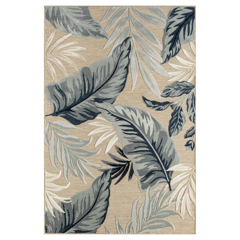Sevita Botanical Textured Contemporary Indoor/Outdoor Area Rug - 7'9" x 9'9" - Blue/Beige