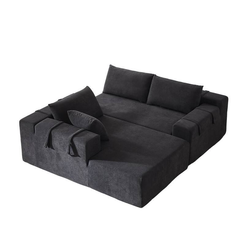 Chenille Upholstered Sectional Daybed Modular Sleeper Couch L Shape Sofa with Chaise Lounge & 6 Pillows for Living Room Loveseat