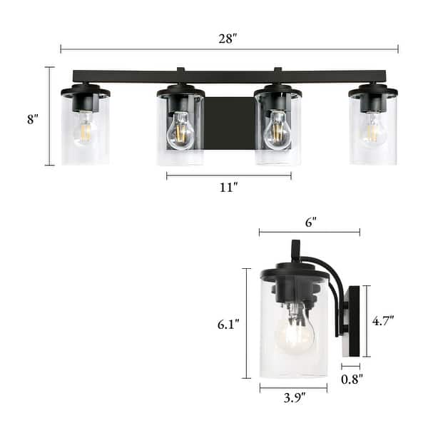 dimension image slide 5 of 6, Fora Modern Farmhouse 3/4-Light Bathroom Vanity Lights Glass Wall Sconces