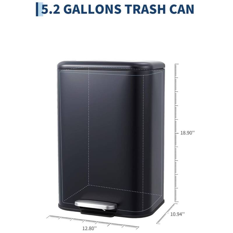 5.2 Gal Fingerprint-Proof Step Rubbish Bin, Trash Can for Bathroom, Kitchen