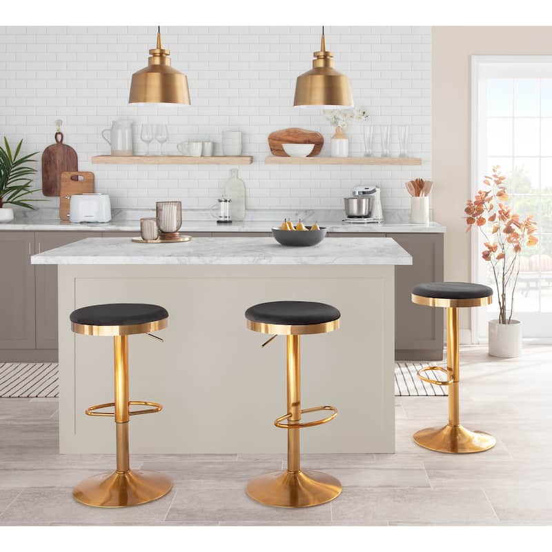 Lumisource Dakota Barstool in Gold Steel and White Leather - Set of 2 - 15"Lx15"Wx23-31.75"H