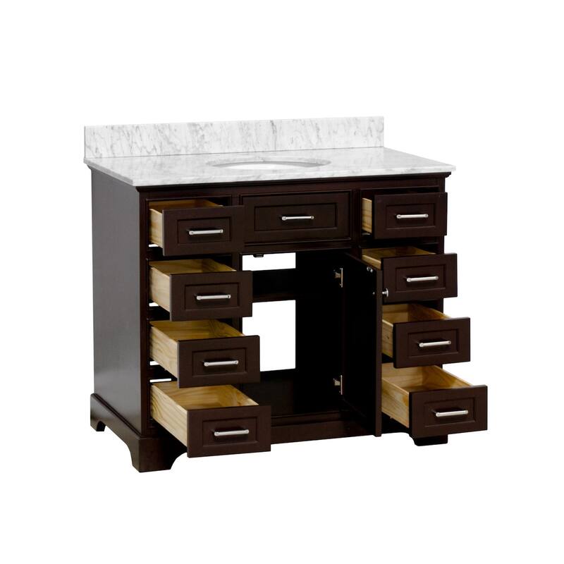 KitchenBathCollection Aria 42" Bathroom Vanity with Carrara Marble Top