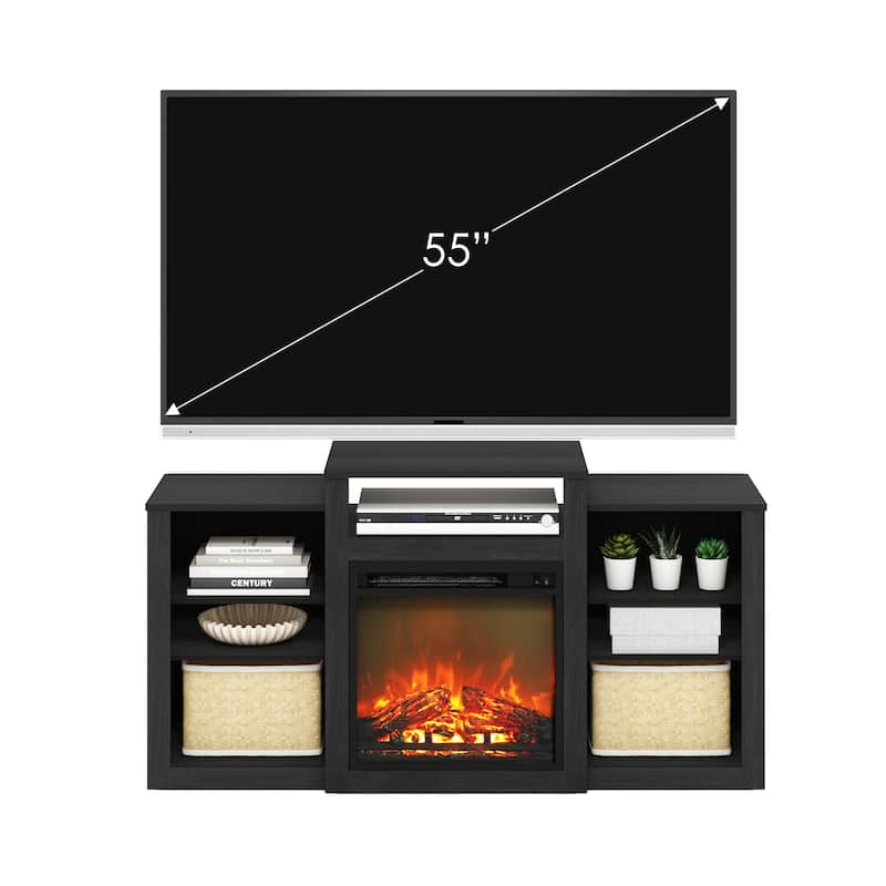 Furinno Jensen TV Stand with Electric Fireplace for TV up to 55", Americano