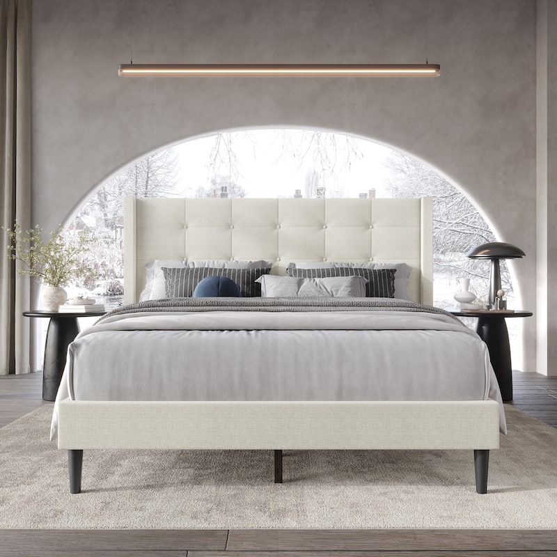 CraftPorch Elegance Wingback Upholstered Linen Bed