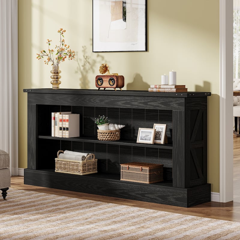 63 Inch Long Console Table with 3 Tiers Storage Shelves for Entryway - 11.81"D x 63"W x 33.3"H