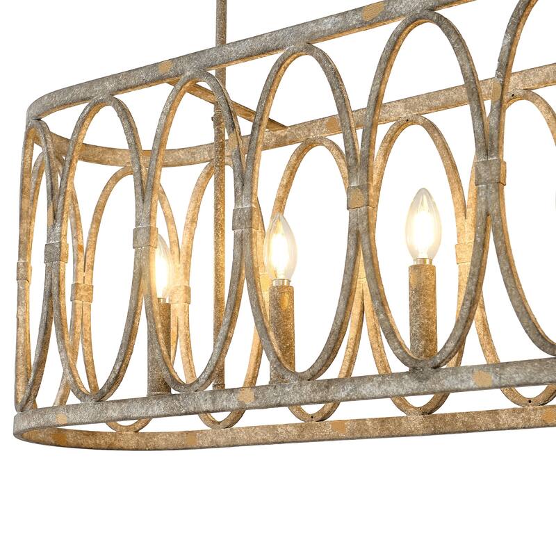 Rustic Metal Oval - Ring 5 - Light Kitchen Island Linear Chandelier