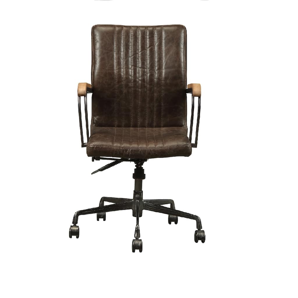 Top Grain Leather Office Chair with 5-Star Base in Distress Chocolate and Black