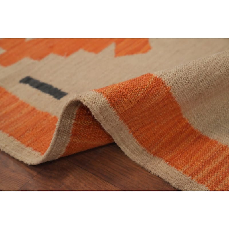 Hand Woven Oriental 100% Wool Carpet Southwestern Tribal Brown Kilim Runner Rug - 8' 2'' X 2' 0''
