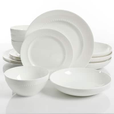 Friendly Feast 16 Piece Beaded Bone China Double Bowl Dinnerware Set