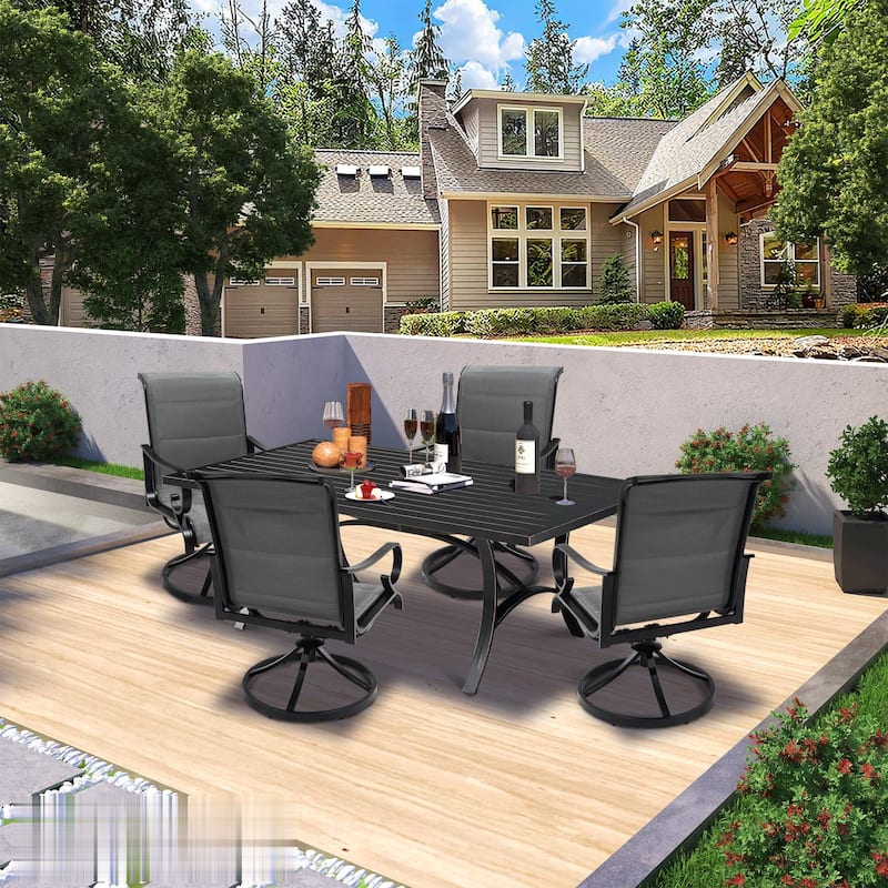 5 Piece Outdoor Patio Aluminum Dining Set With Rectangular Table