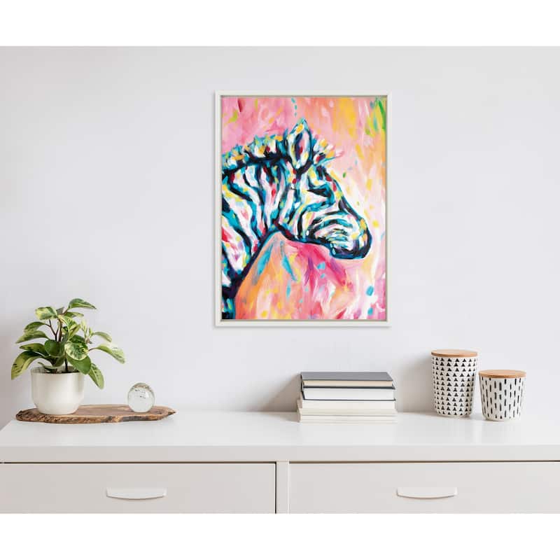 Kate and Laurel Sylvie The Zebra Framed Canvas by Rachel Christopoulos