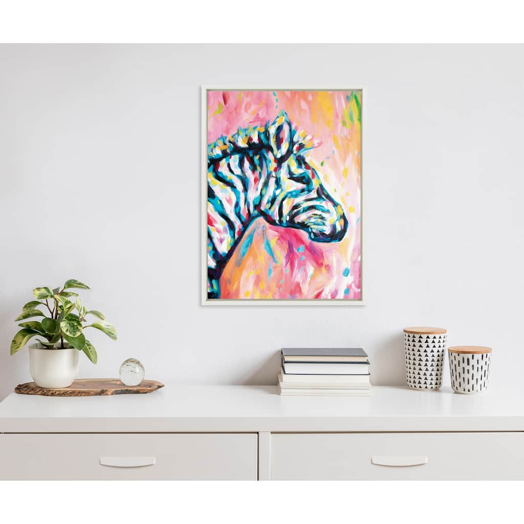 Kate and Laurel Sylvie The Zebra Framed Canvas by Rachel Christopoulos
