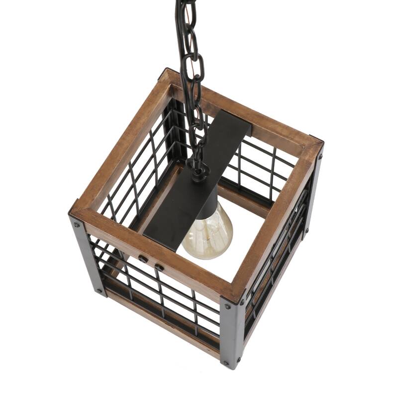 Anmytek Rustic Kitchen Pendant Lighting Fixture Industrial Wood Metal Chandelier for Dining Room