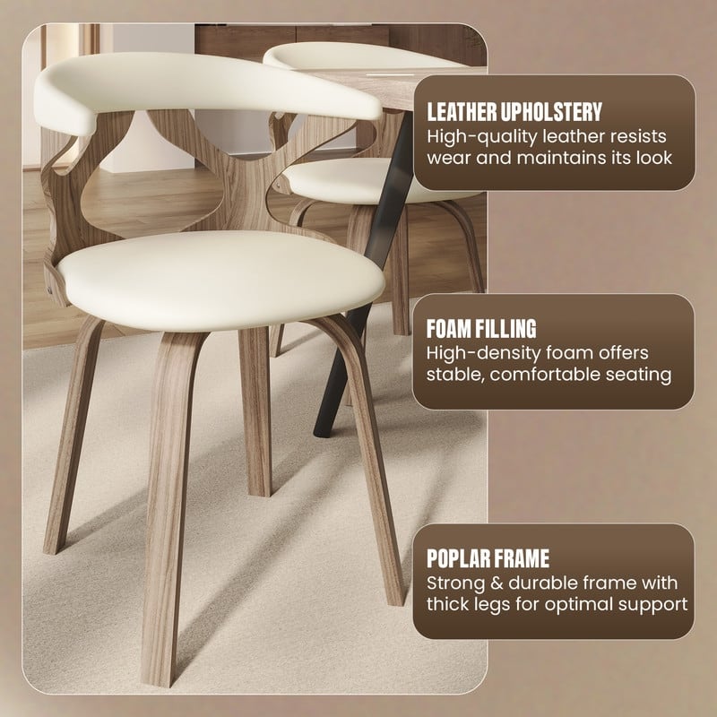 Klyne Leather Dining Chair with Poplar Wood Frame - Mid-Century Wooden Accent Chair with Swivel Base Set of 4