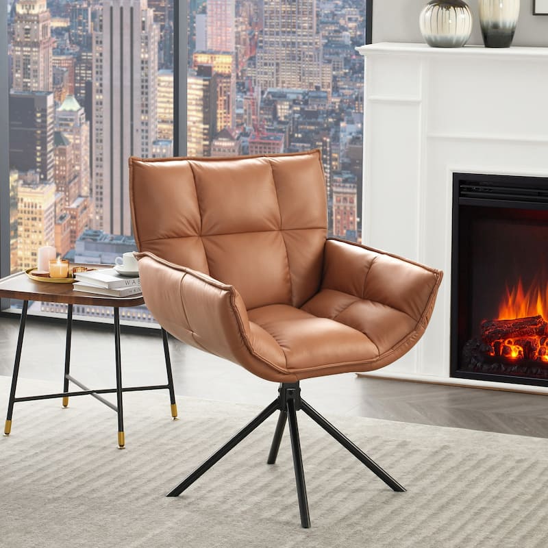 Faux Leather Upholstered Swivel Armchair Accent Home Office Chair