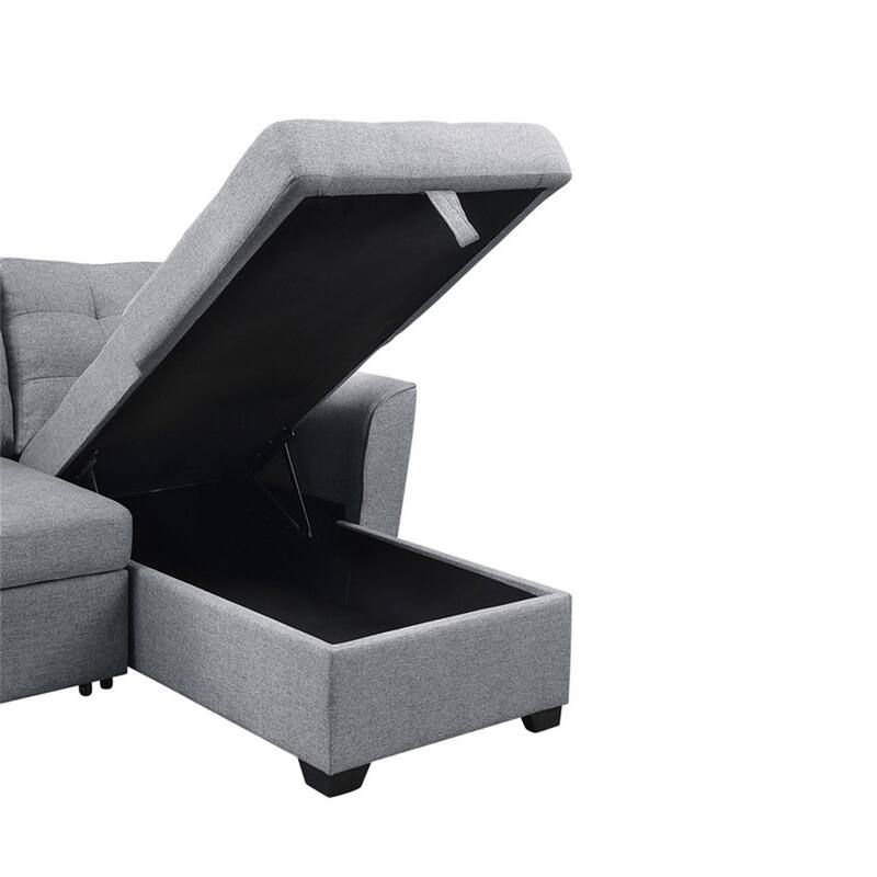 Light Grey Linen Sleeper Sectional Sofa with Reversible Storage Chaise