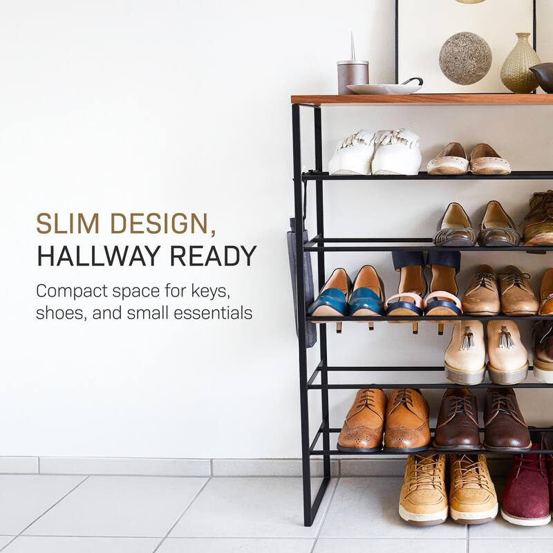 Yamazaki Home Six-Tier Shoe Rack, Steel, Holds 18 to 21 shoes, Holds 39.6 lbs - L 9.84 x W 25.98 x H 34.25 inches