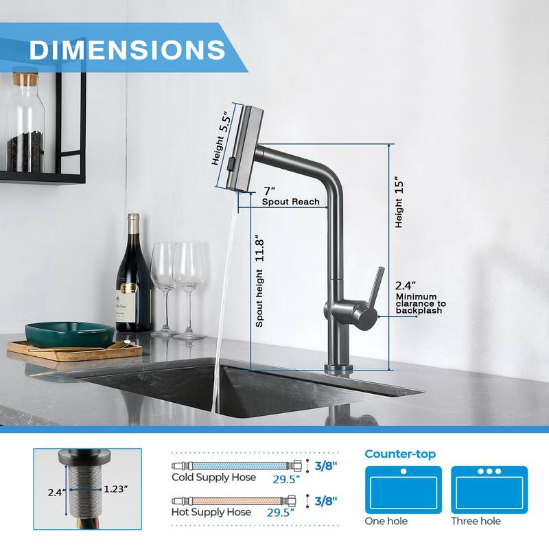 Single Handle Pull Down Sprayer Kitchen Faucet in Graphite Gray