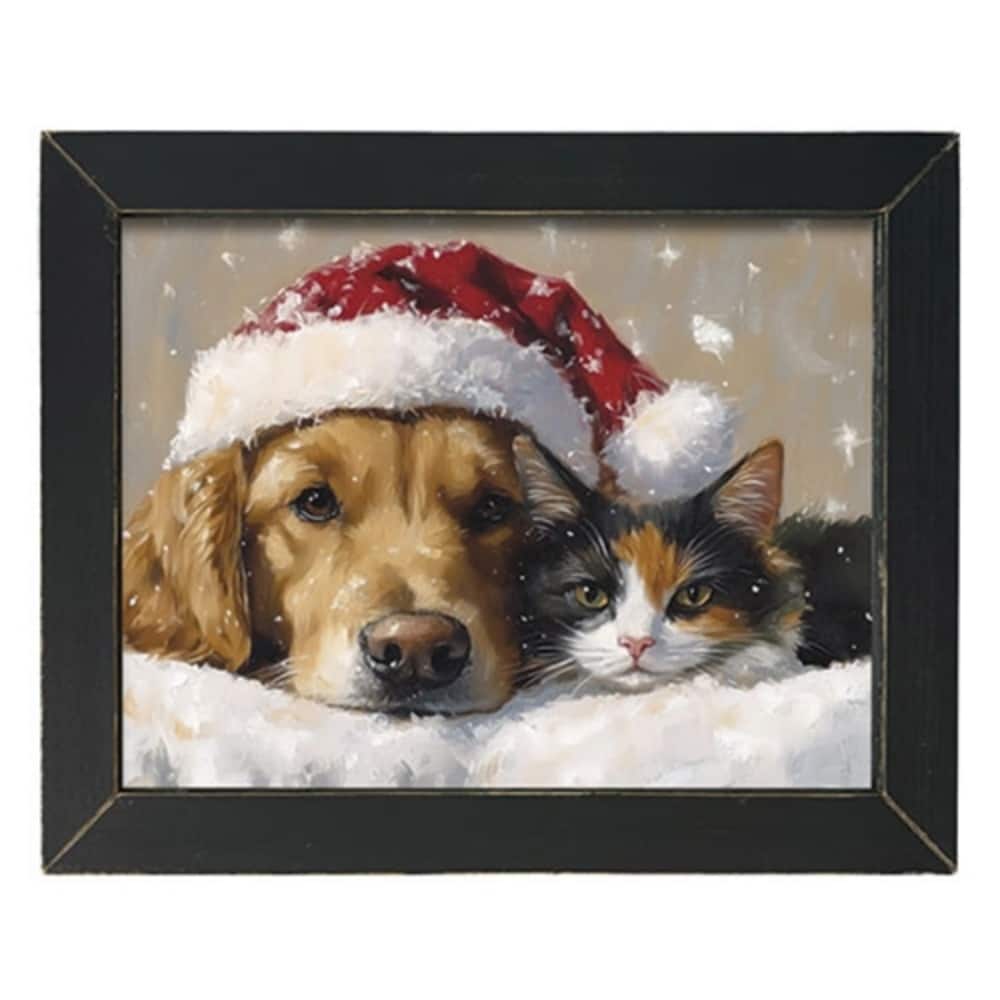 Christmas Pet Framed Print Santa Dog and Cat Wall Decor 16x12 - 13.5" H x 17.5" W x .5" D