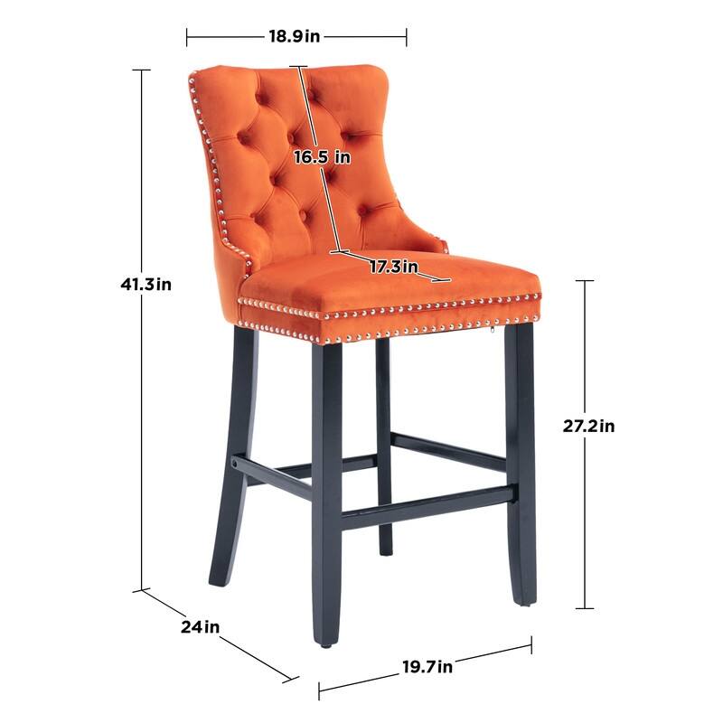 Contemporary Velvet Upholstered Counter Bar Stools Set of 4