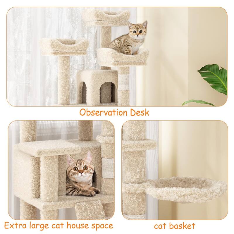 Cat Tree, with 2 Roomy Condo, 4 Perch, 63 inches