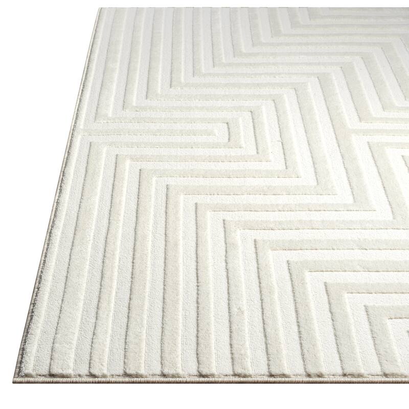 Abani Neutral NTL150A Cream Tone-on-Tone Geometric Lines Area Rug