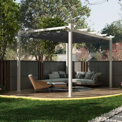 PURPLE LEAF Gazebo White Aluminium Outdoor Retractable Pergola with Canopy Cover