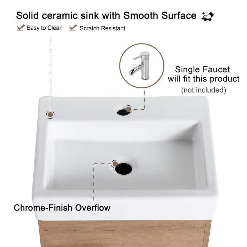 Malwee 18" FreeStanding Bathroom Vanity, Floor Stand Bathroom Vanity with Ceramic Sink,Soft Close Door and adjustable shelf