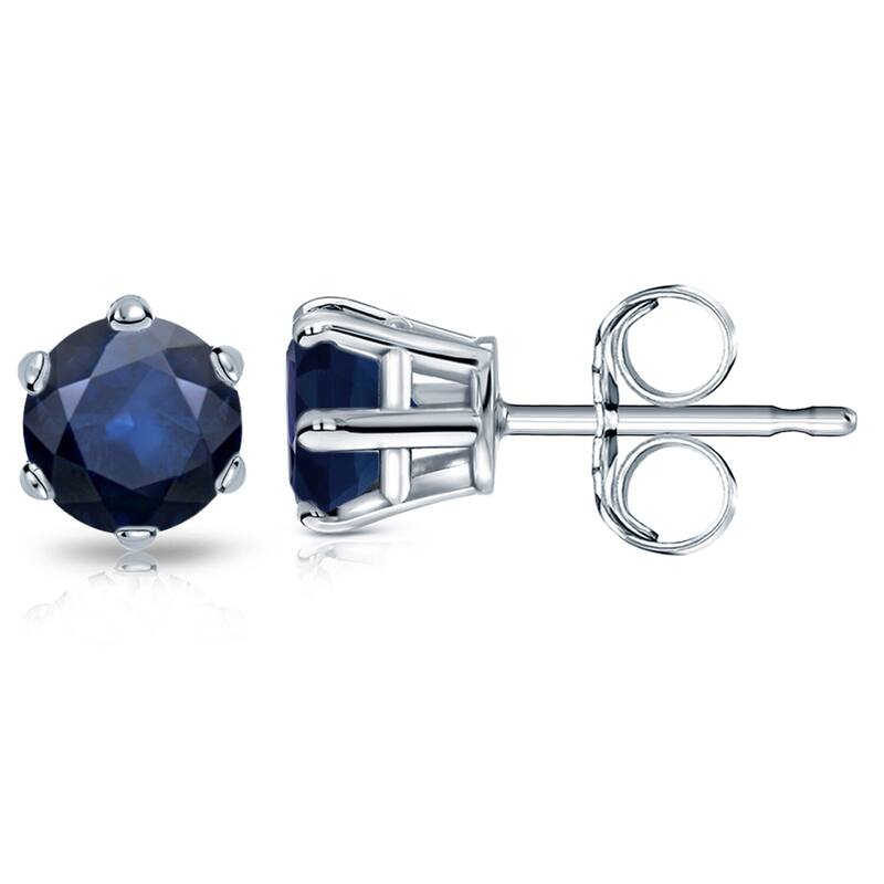 Auriya 14k Gold Round Sapphire Solitaire Stud Earrings 1 1/2ct TGW 6-Prong - White
